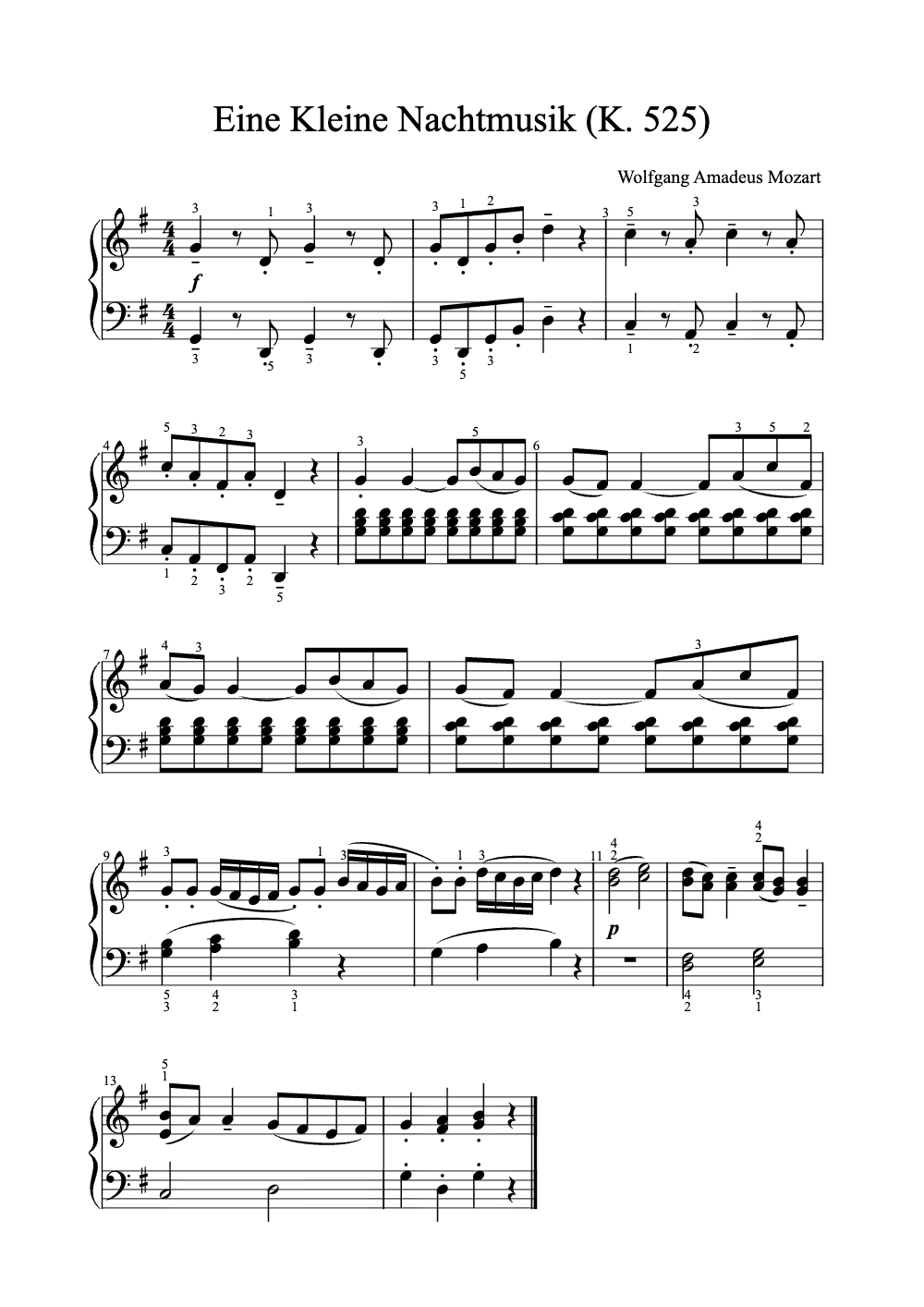 Sheet music preview for Eine kleine Nachtmusik