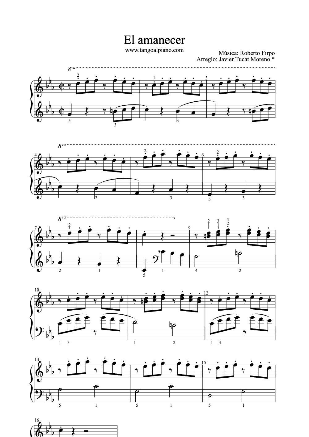 Sheet music preview for El Amanecer