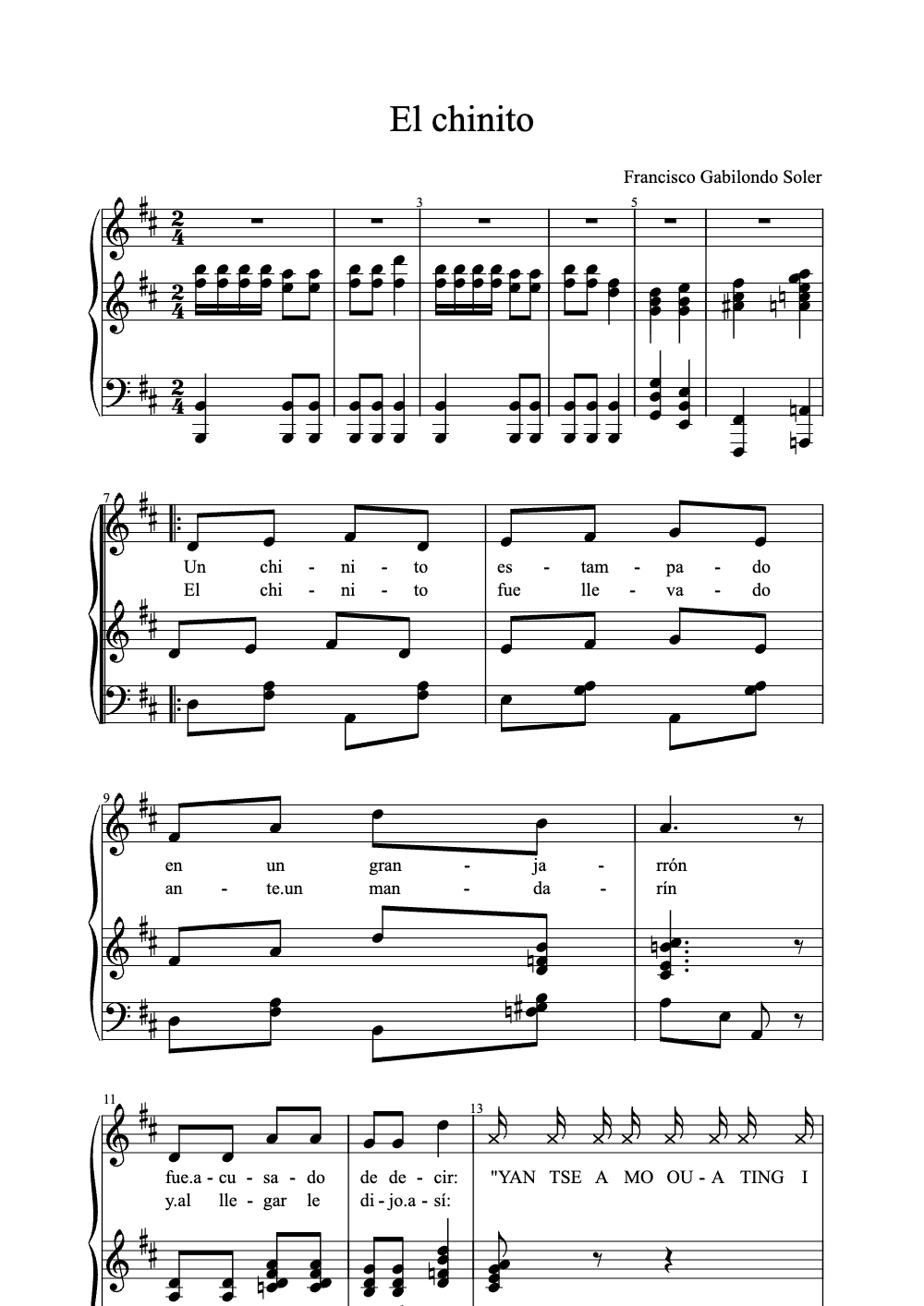 Sheet music preview for El Chinito