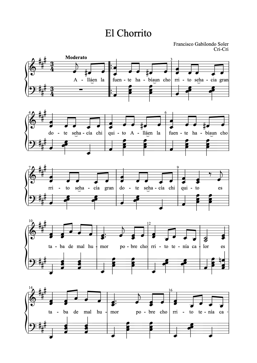 Sheet music preview for El Chorrito