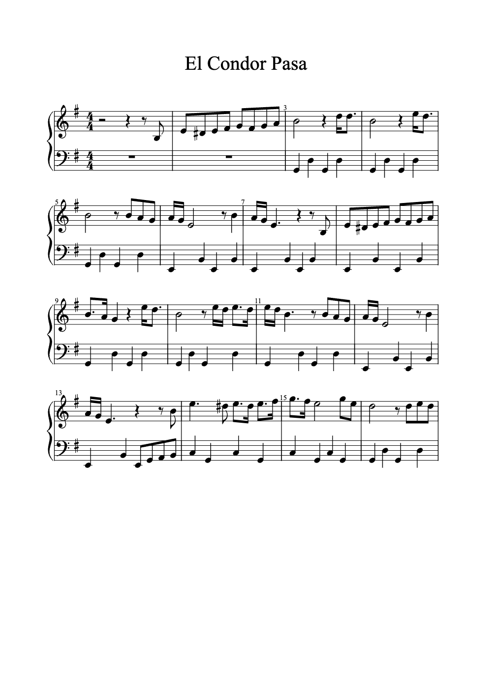 Sheet music preview for El Condor Pasa