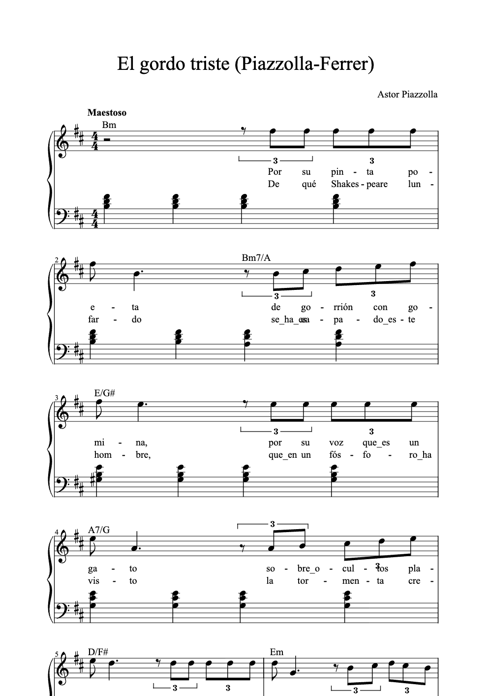 Sheet music preview for El Gordo Triste