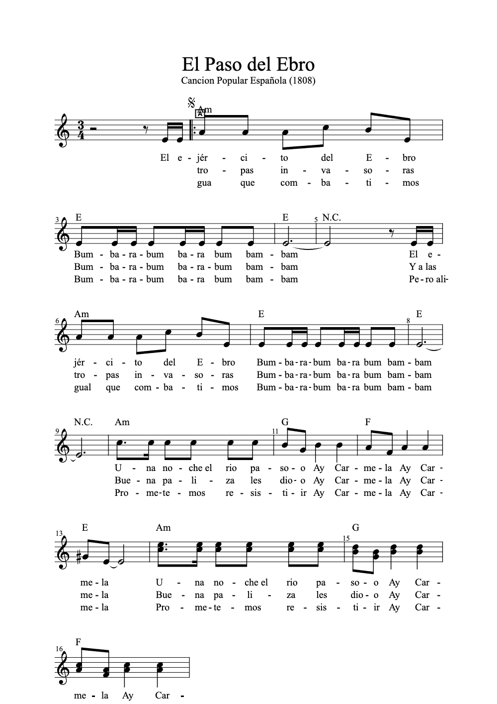 Sheet music preview for El Paso del Ebro