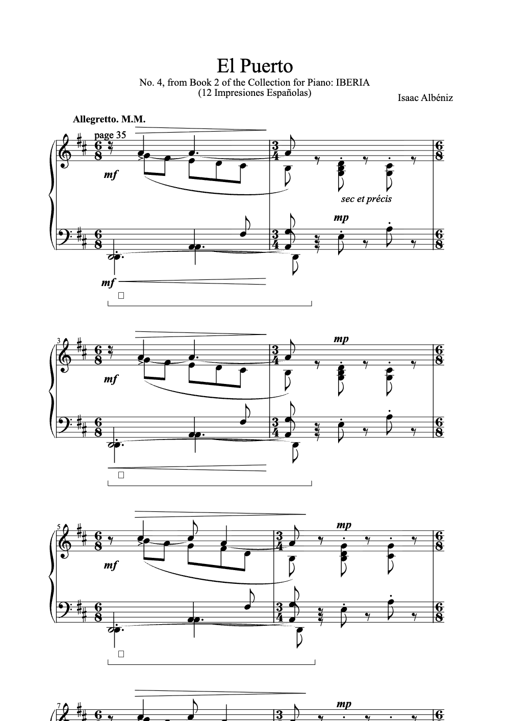 Sheet music preview for El Puerto