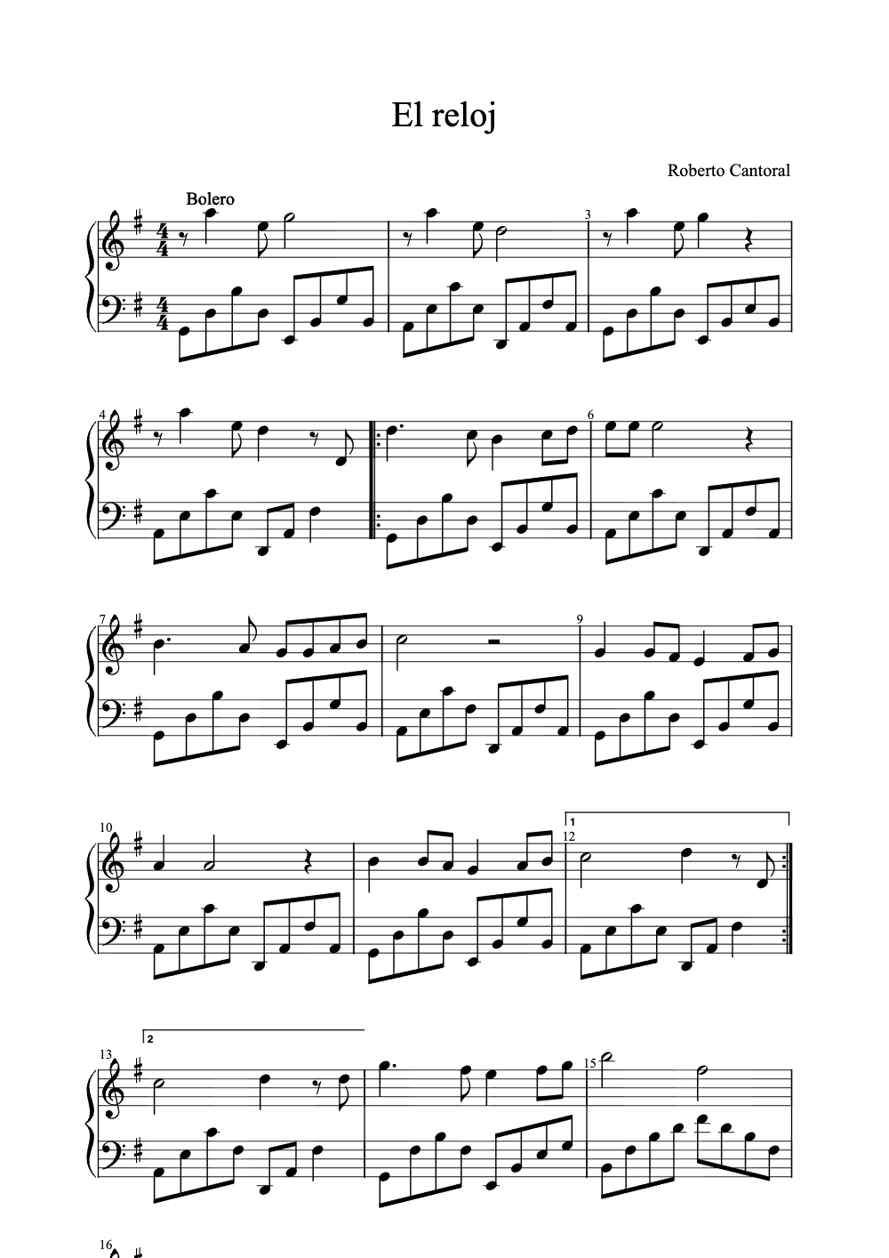 Sheet music preview for El Reloj
