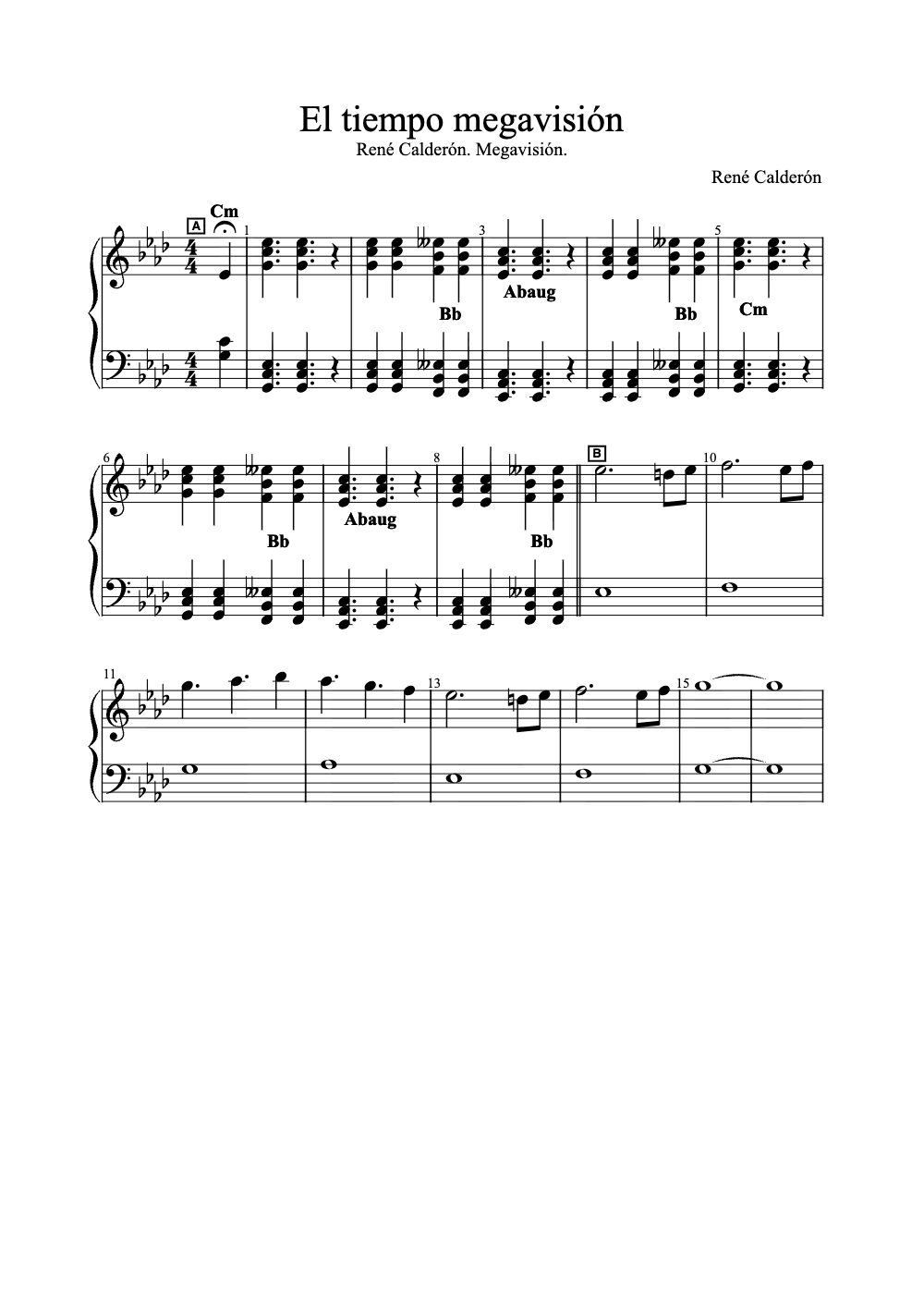 Sheet music preview for El Tiempo Megavisión