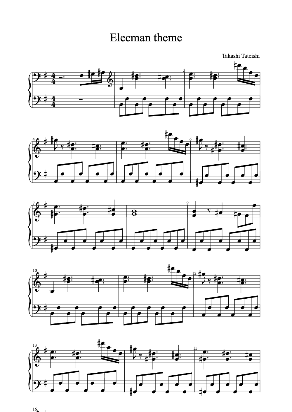 Sheet music preview for Elecman Theme