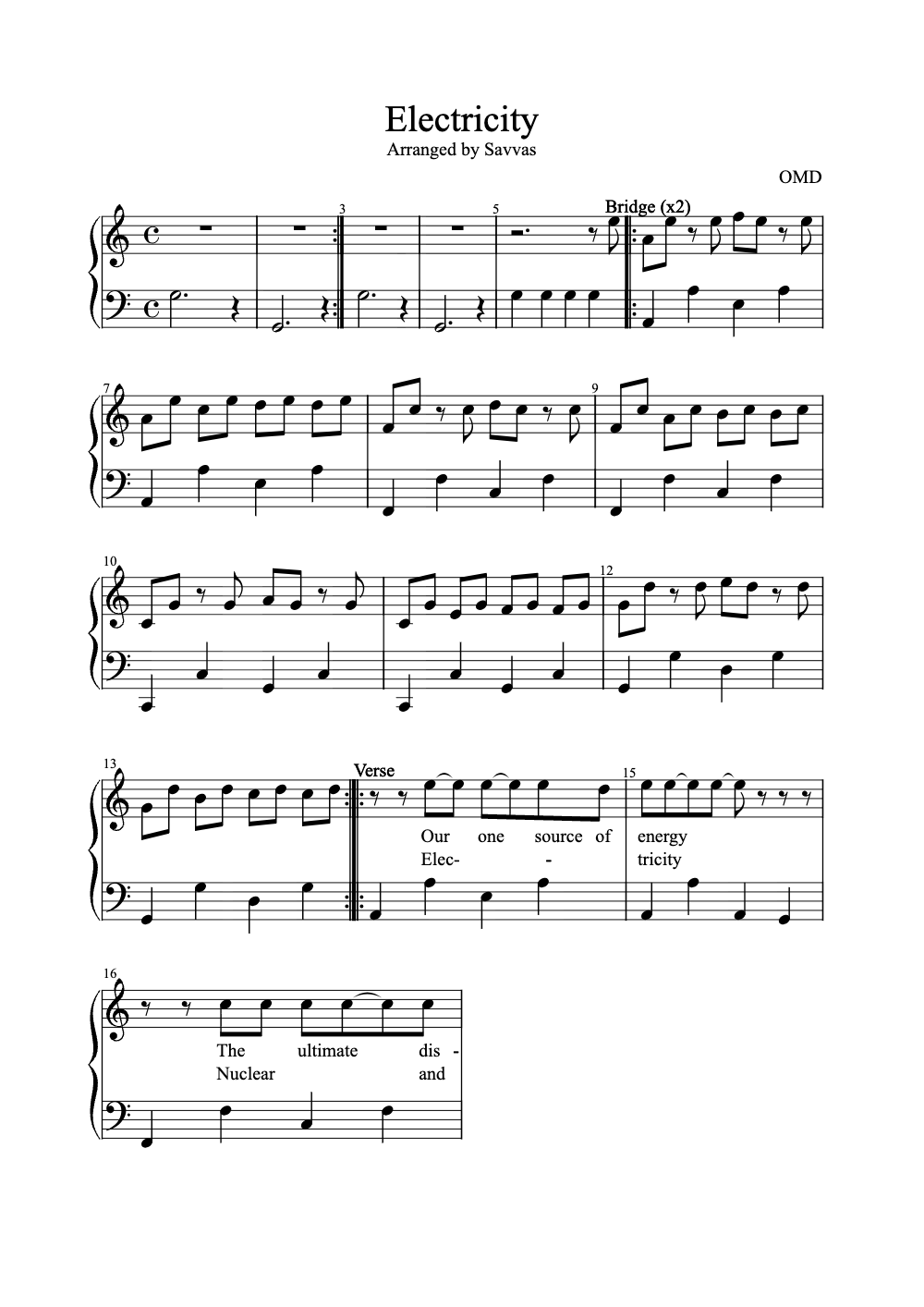 Sheet music preview for Electricity