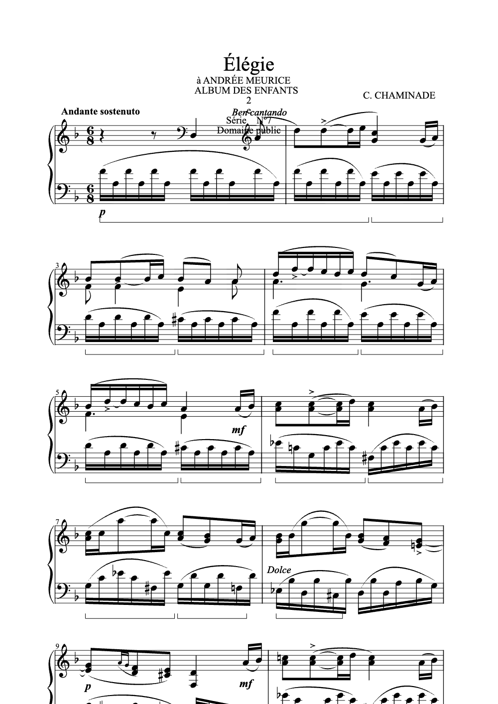 Sheet music preview for Élégie