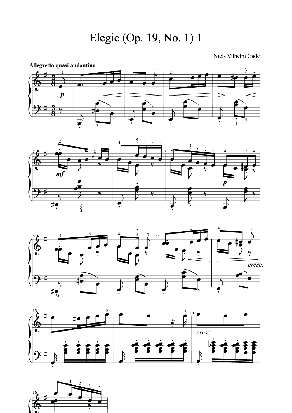 Sheet music preview for Élégie (Op. 19, No. 1)