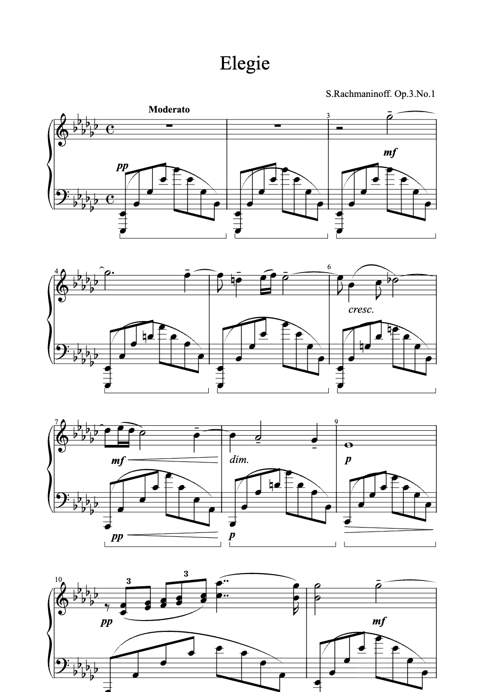 Sheet music preview for Élégie