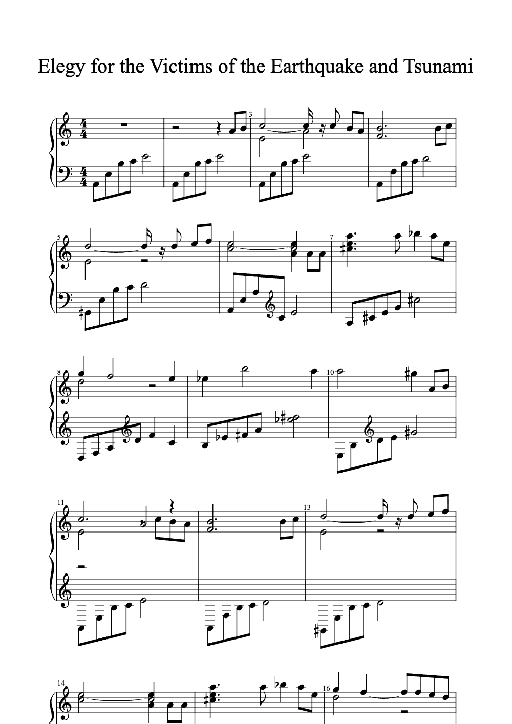 Sheet music preview for Elegy for the Victims of the Earthquake and Tsunami