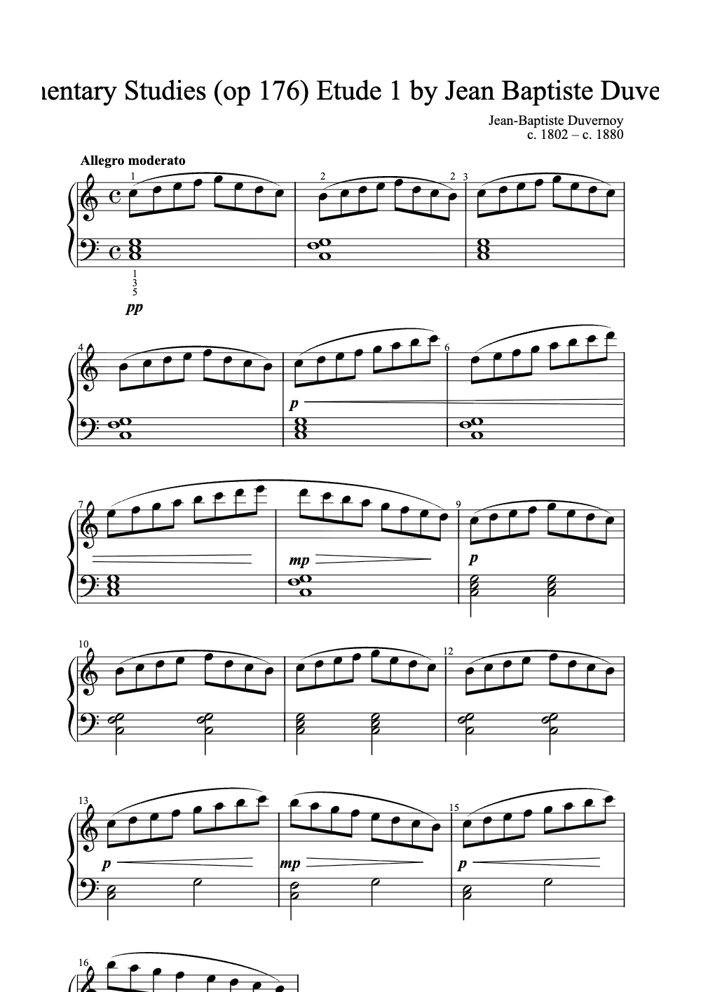 Sheet music preview for Elementary Studies (Op. 176) Etude 1