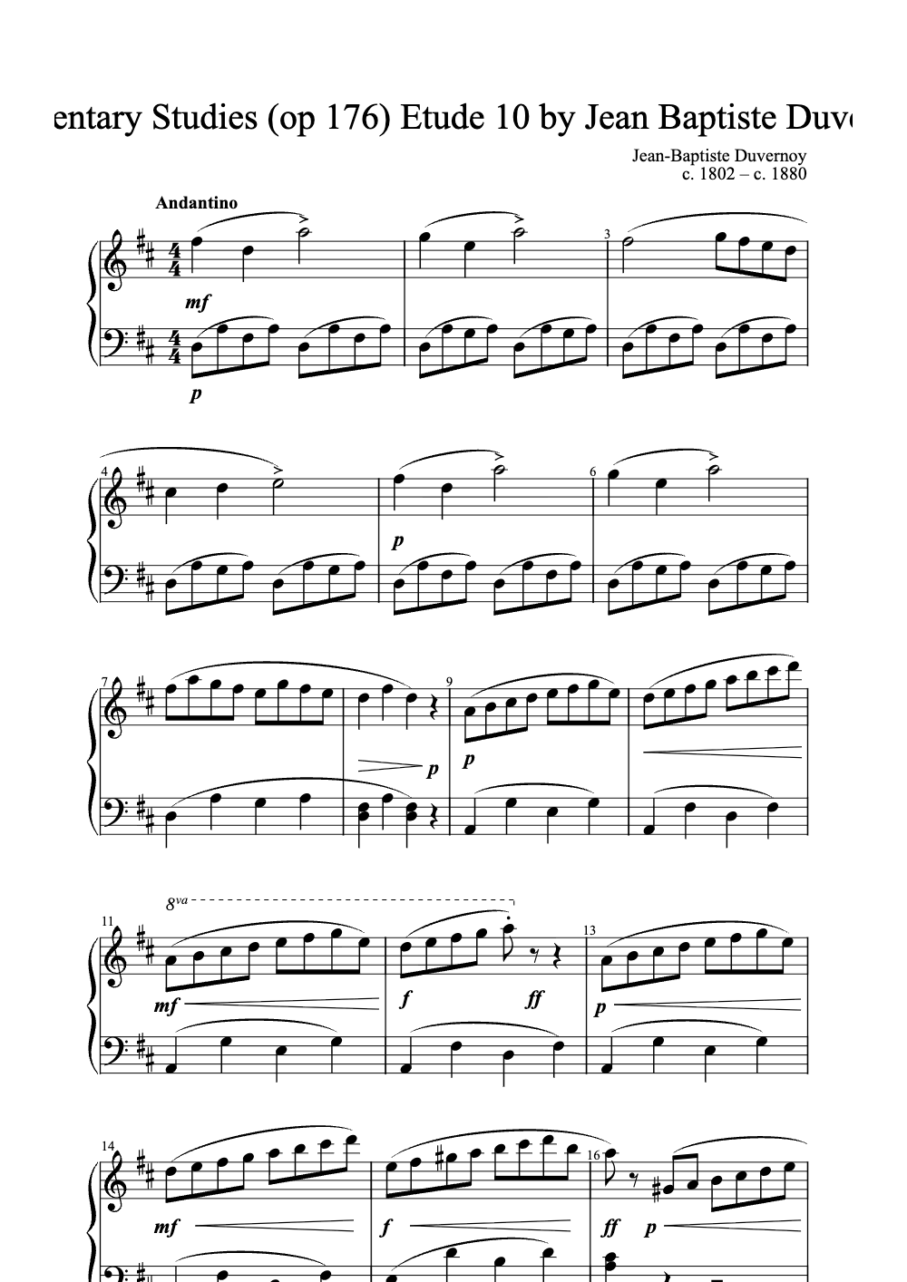 Sheet music preview for Elementary Studies (Op. 176) Etude 10