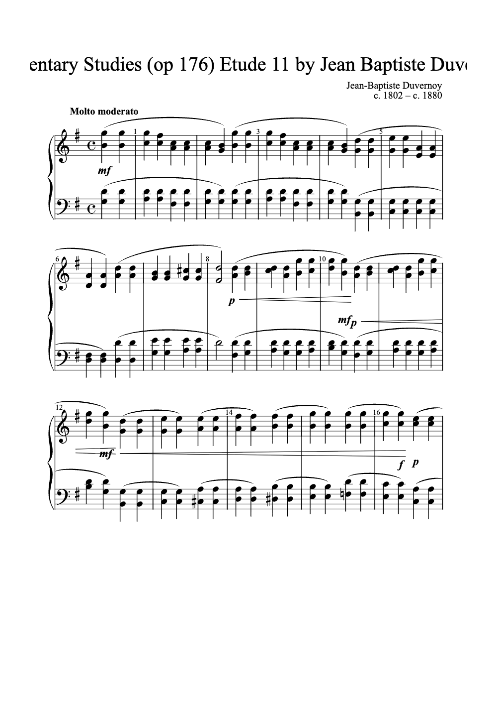 Sheet music preview for Elementary Studies (Op. 176) Etude 11