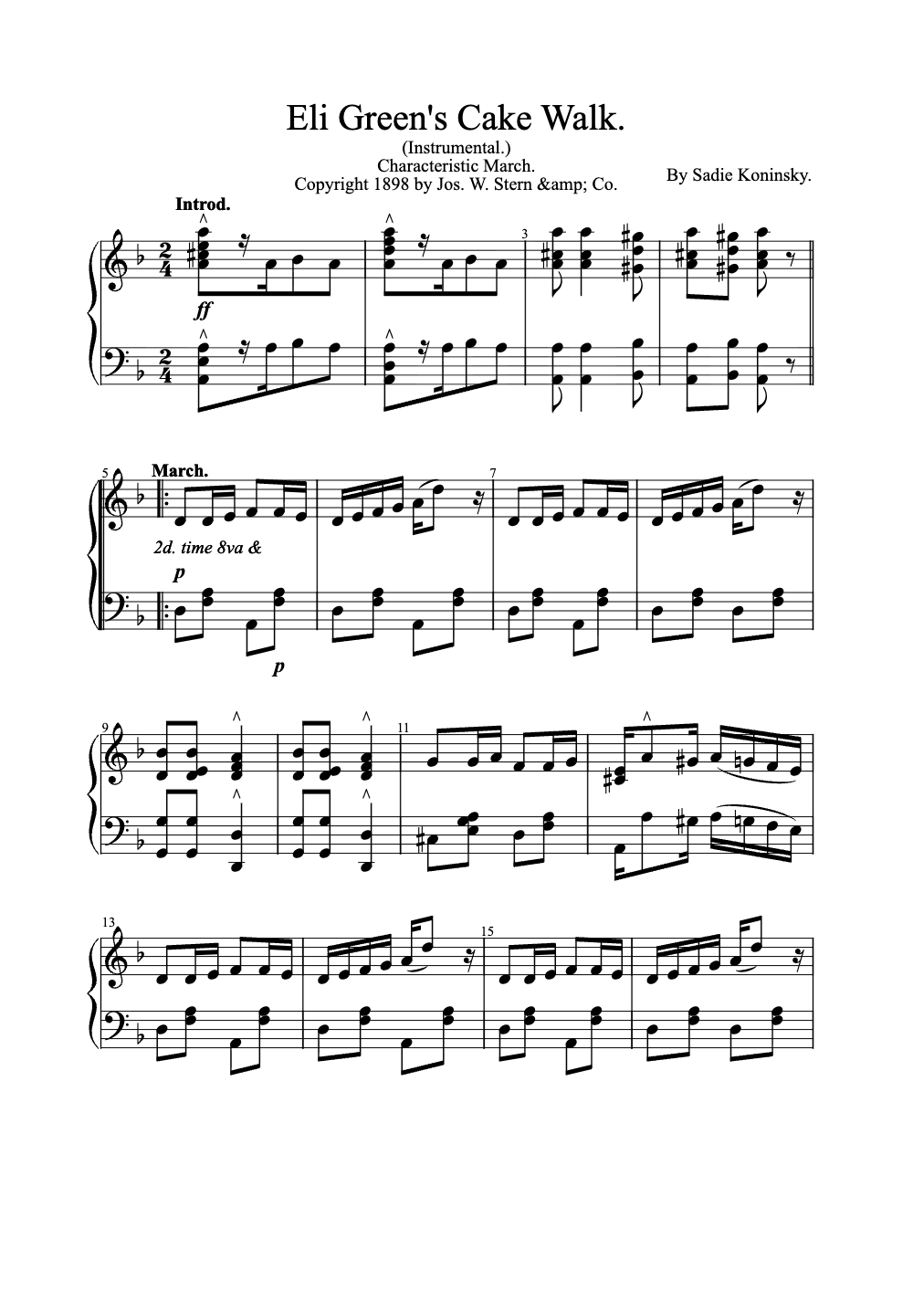 Sheet music preview for Eli Green's Cake Walk