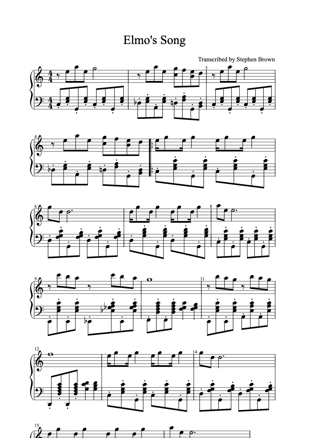 Sheet music preview for Elmo's Song