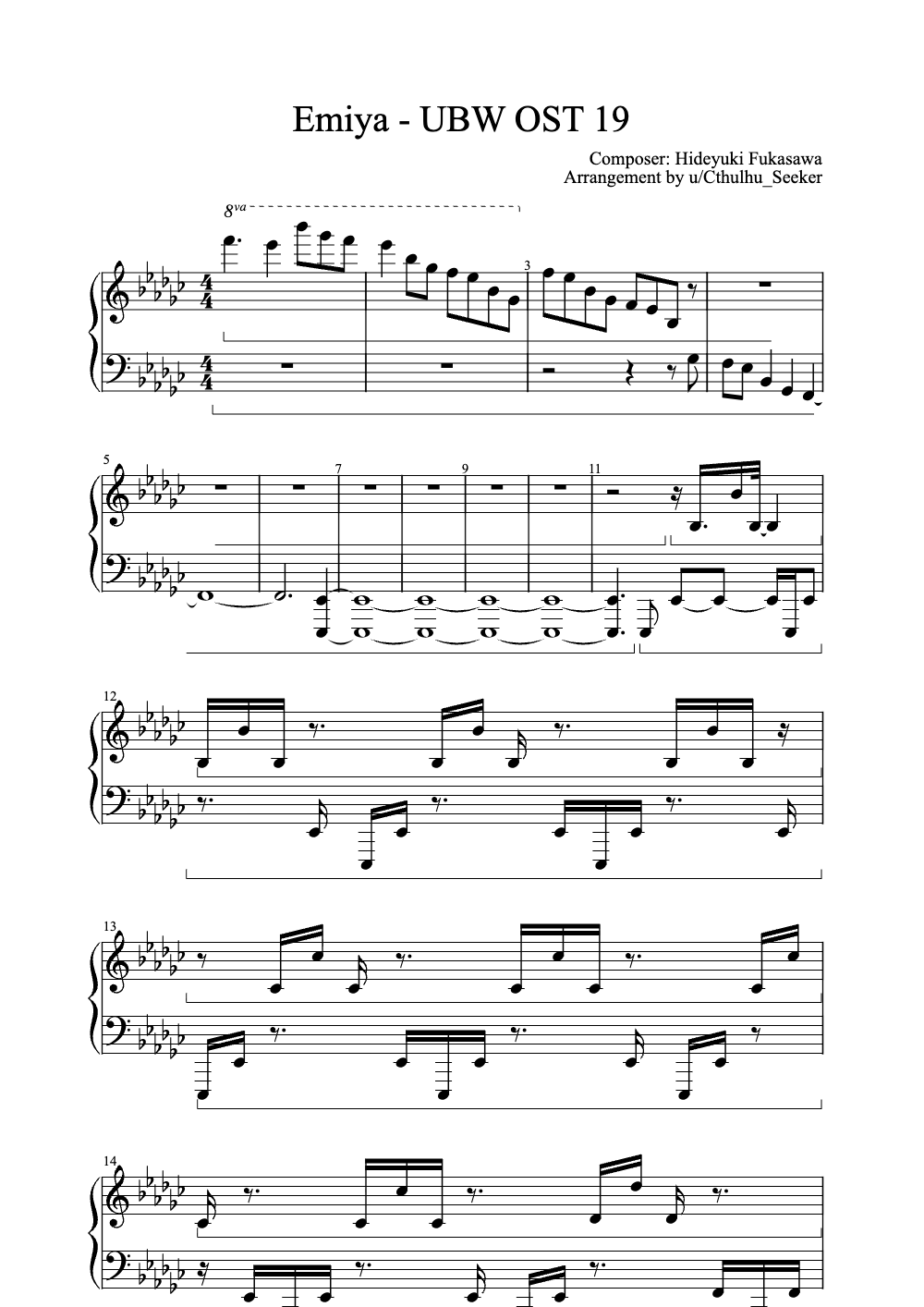 Sheet music preview for Emiya