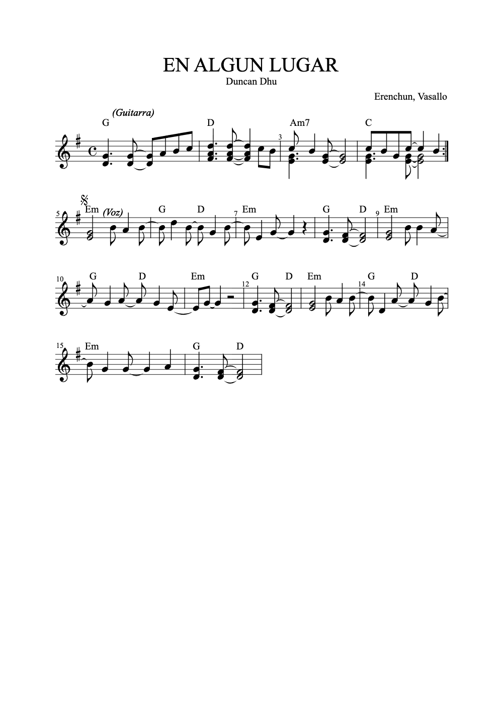 Sheet music preview for En Algún Lugar