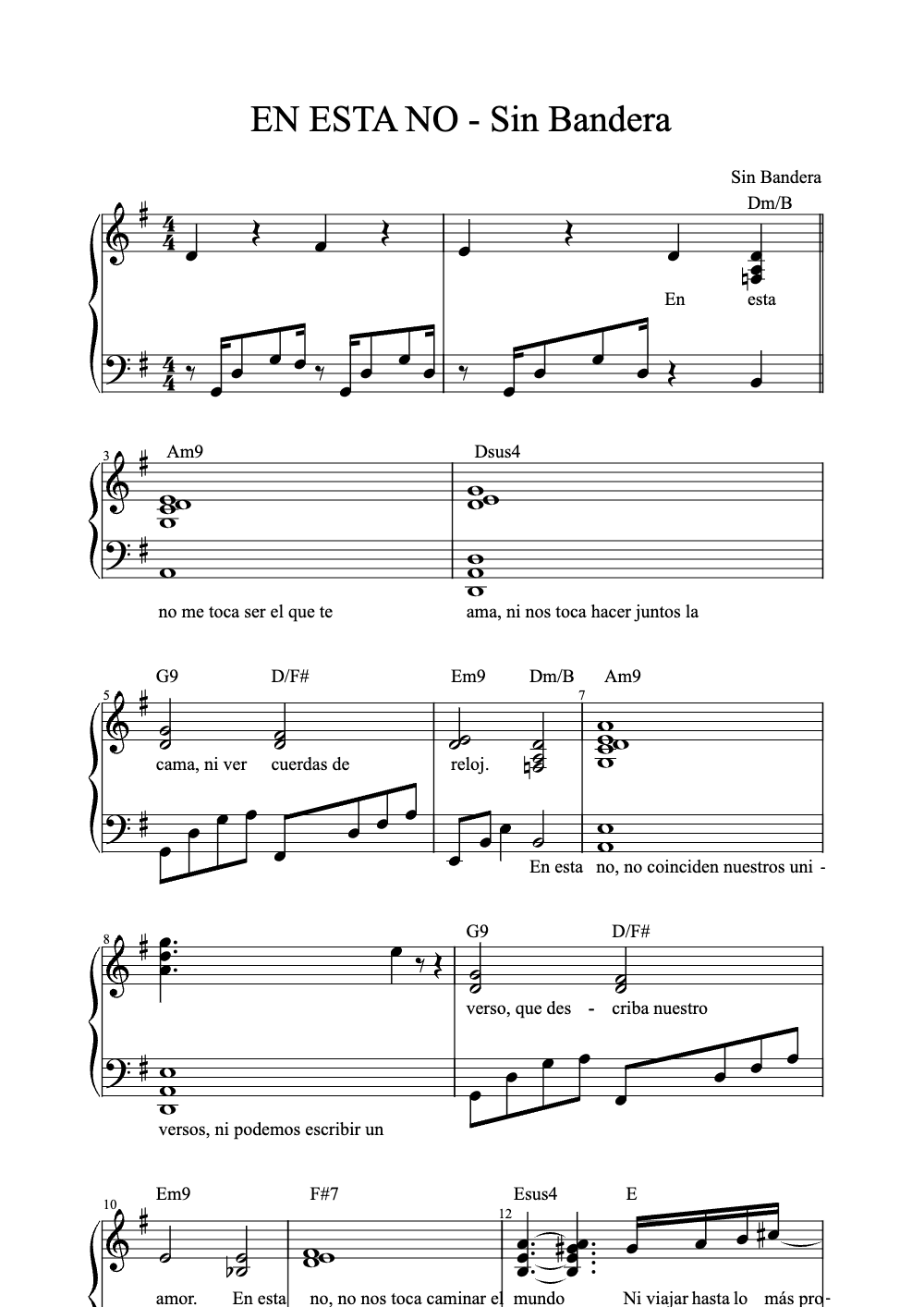 Sheet music preview for En Esta Noche