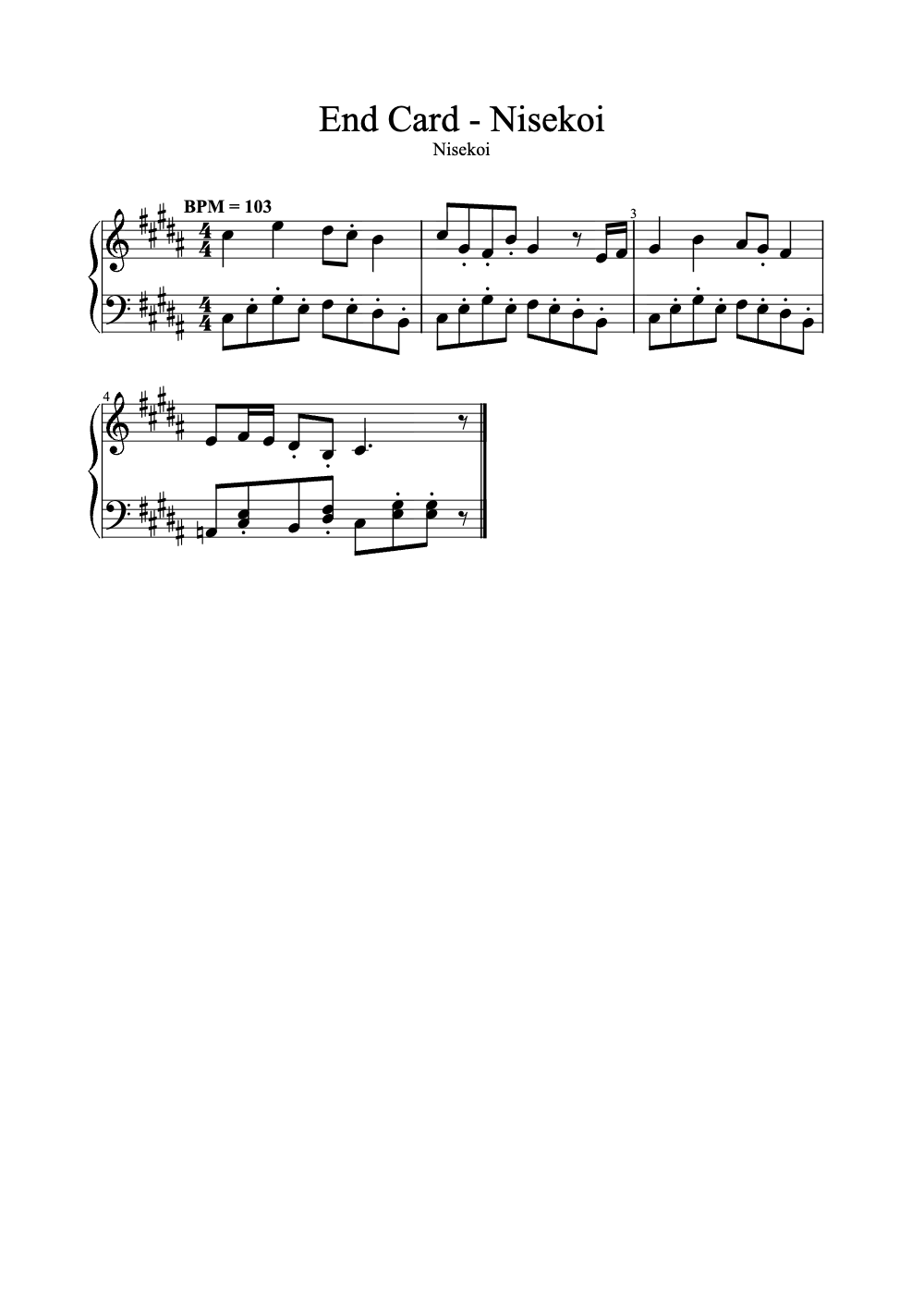 Sheet music preview for End Card