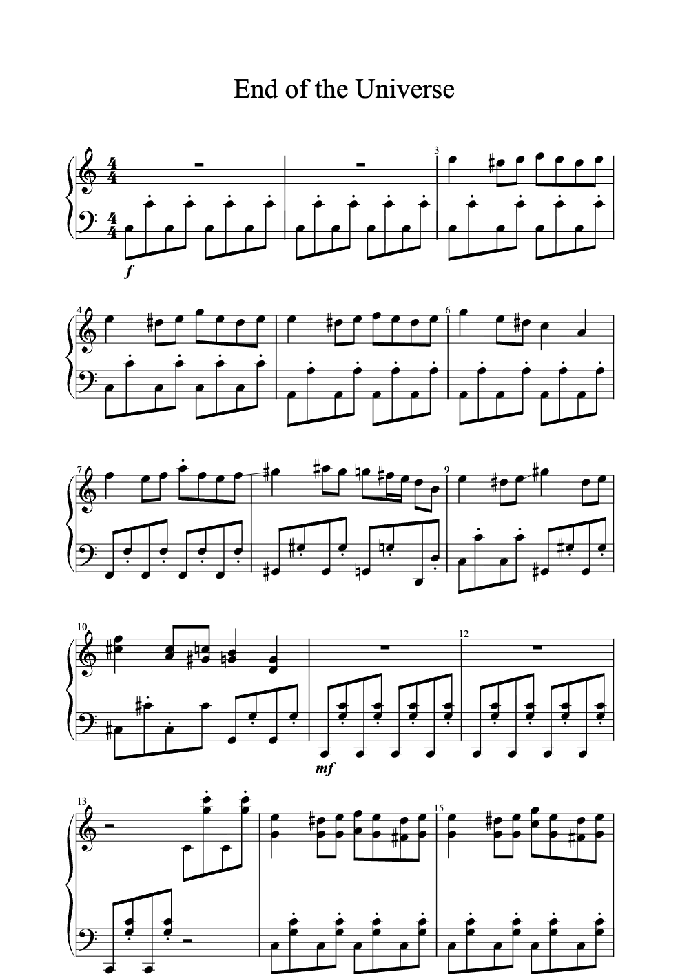 Sheet music preview for End of the Universe