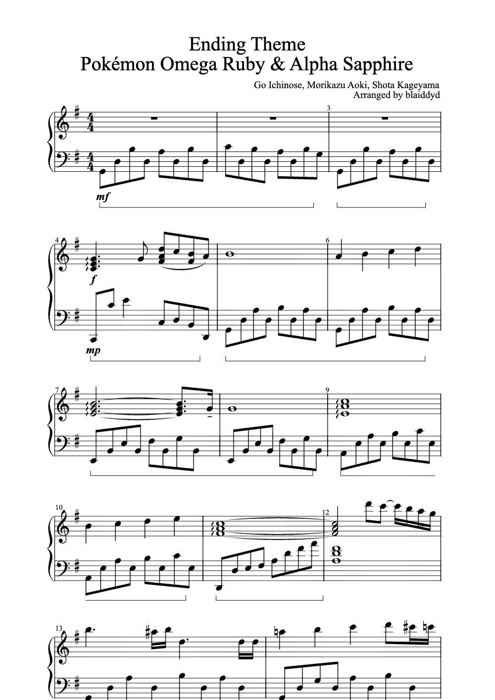 Sheet music preview for Ending Theme