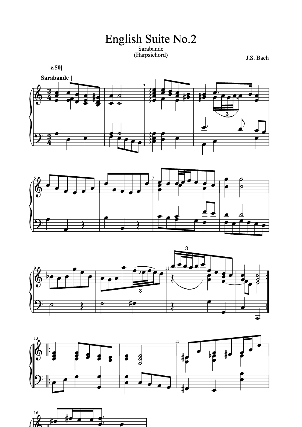 Sheet music preview for English Suite No. 2