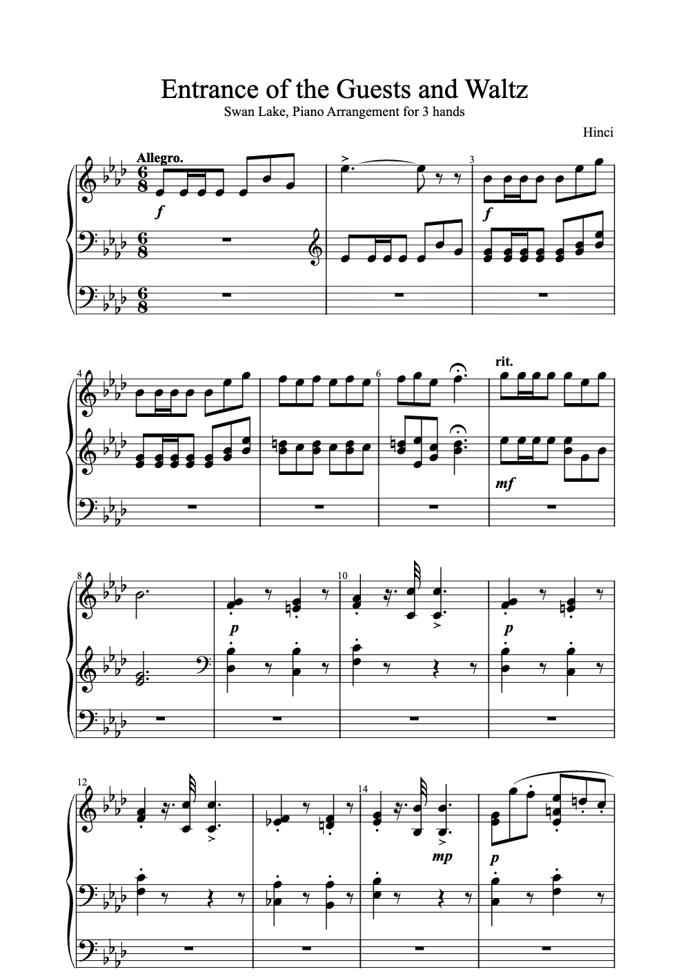 Sheet music preview for Entrance of the Guests and Waltz