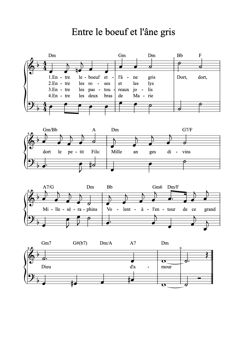 Sheet music preview for Entre le Boeuf et l'Âne Gris