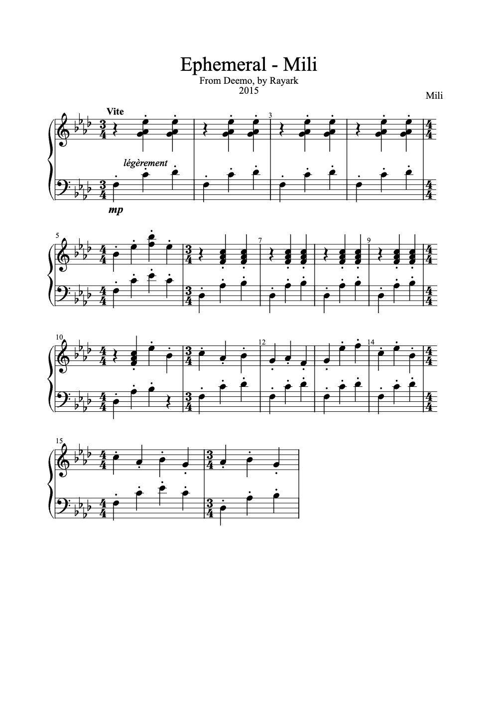 Sheet music preview for Ephemeral
