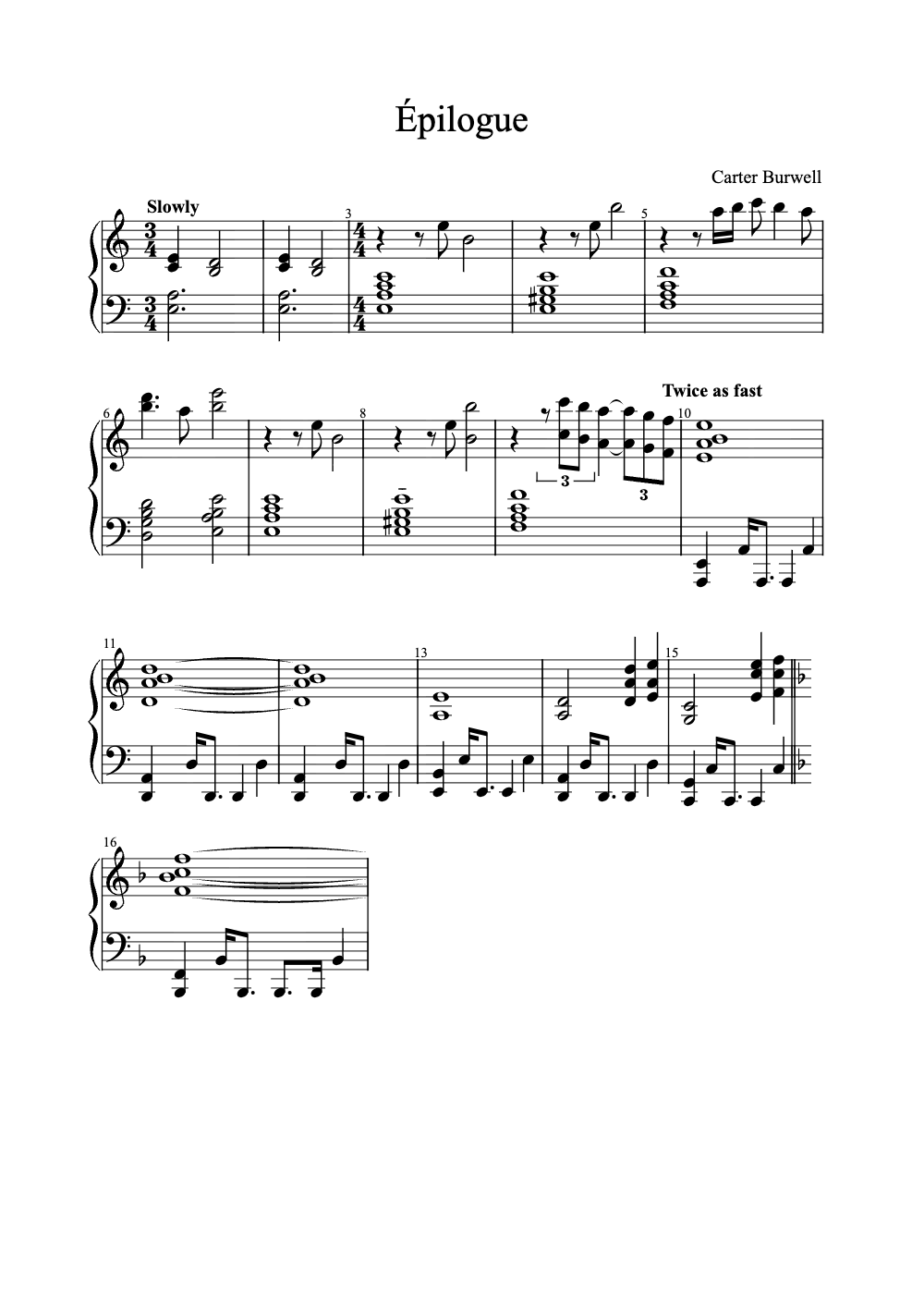 Sheet music preview for Épilogue