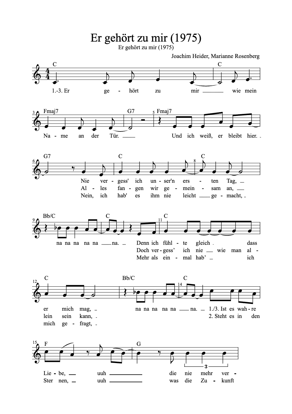 Sheet music preview for Er Gehört Zu Mir