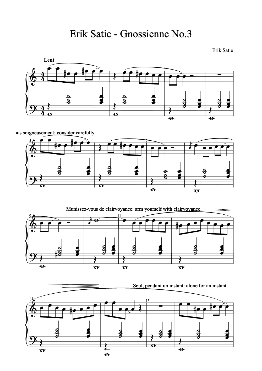 Sheet music preview for Gnossienne No. 3