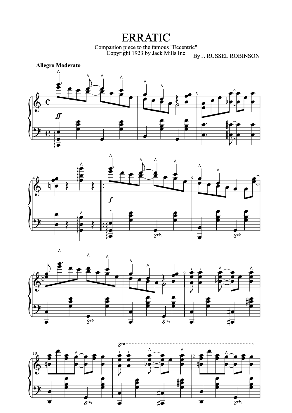 Sheet music preview for Erratic