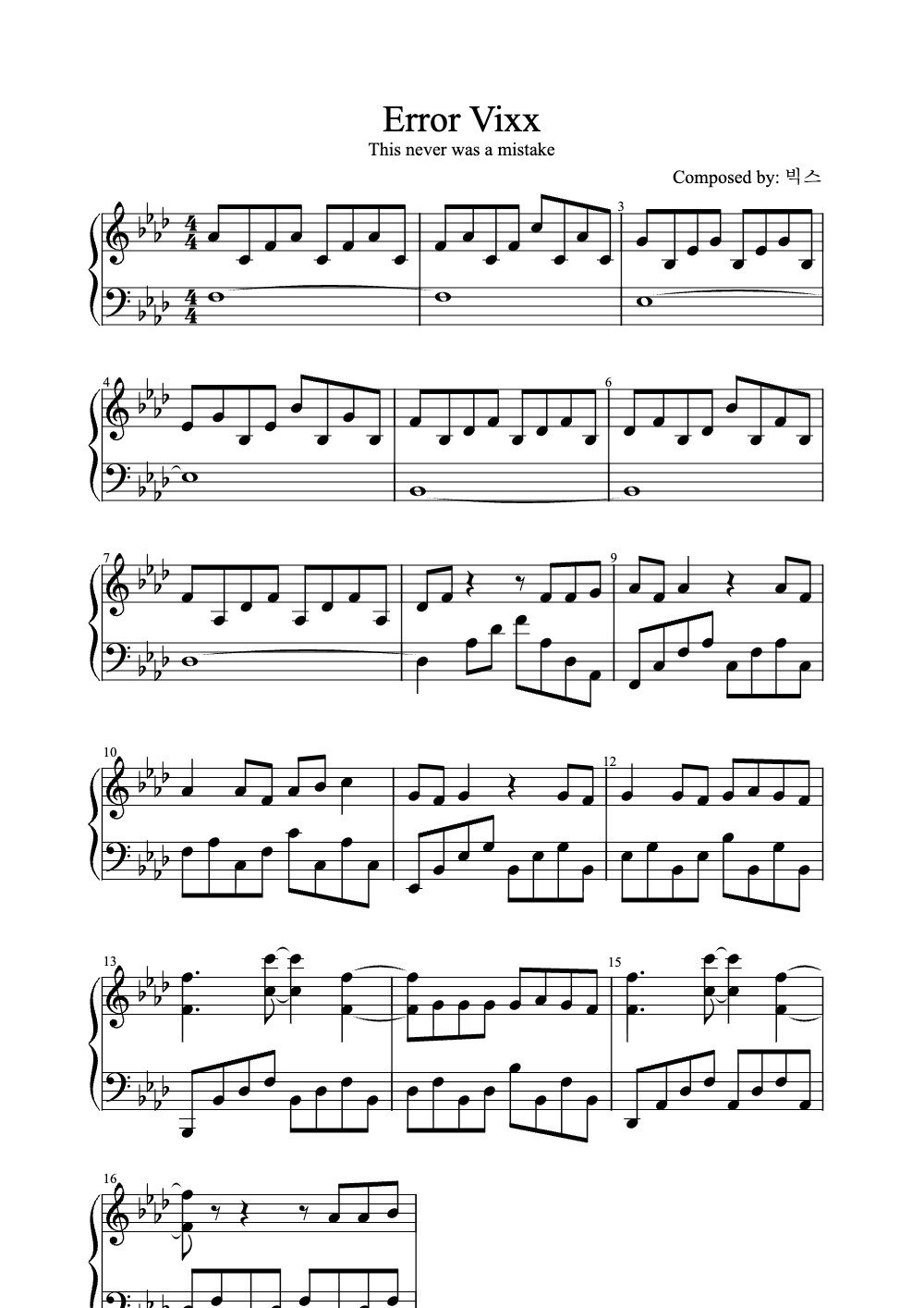 Sheet music preview for Error Vixx