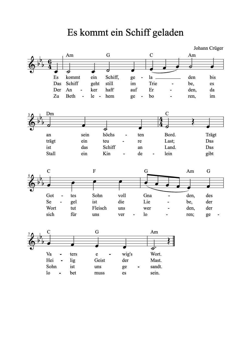 Sheet music preview for Es Kommt Ein Schiff Geladen