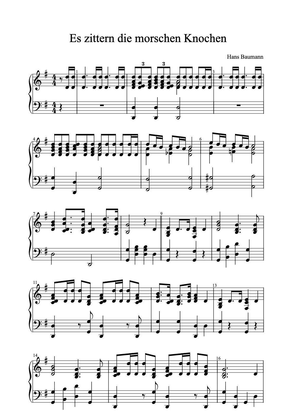 Sheet music preview for Es Zittern Die Morschen Knochen