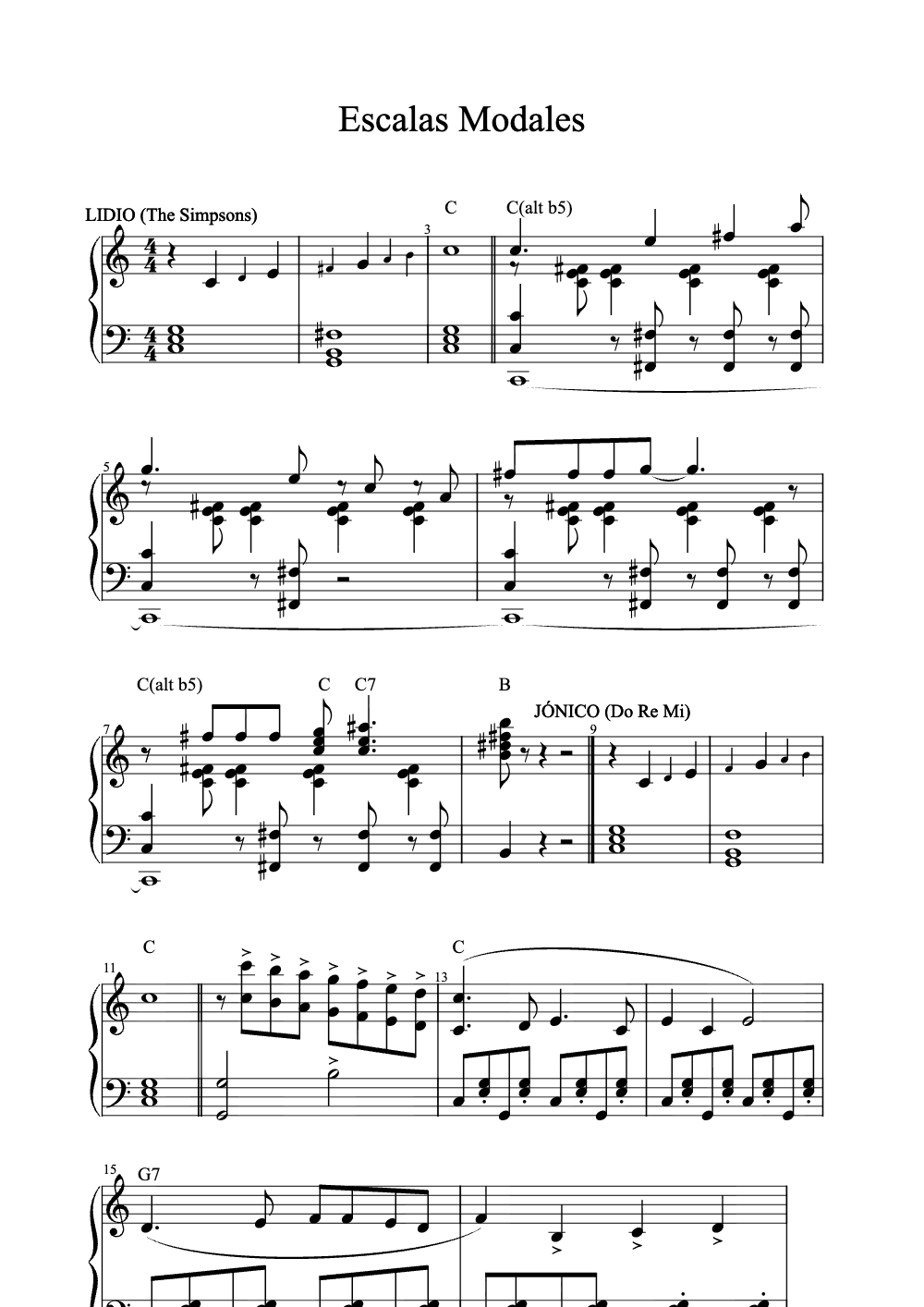 Sheet music preview for Escalas Modales