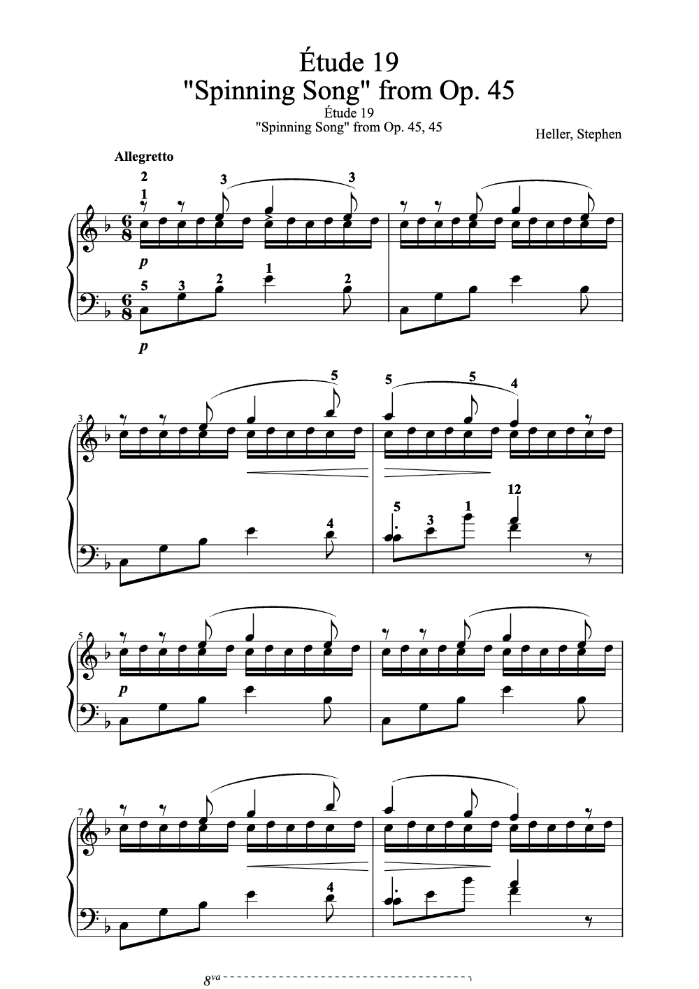 Sheet music preview for Étude 19: Spinning Song