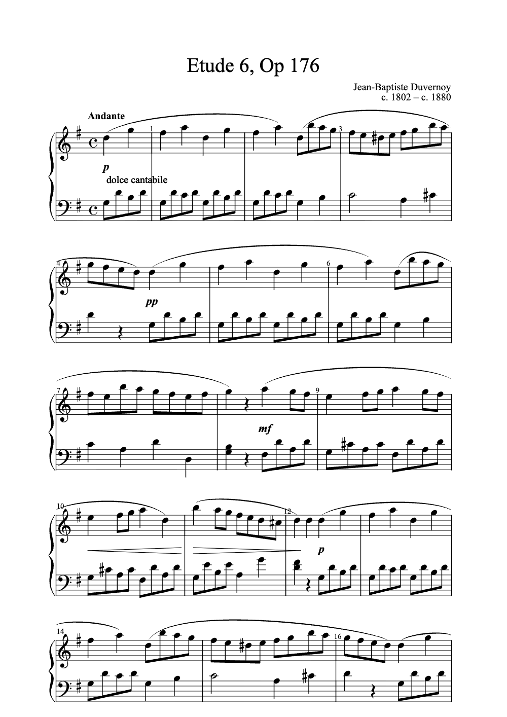Sheet music preview for Étude No. 6, Op. 176