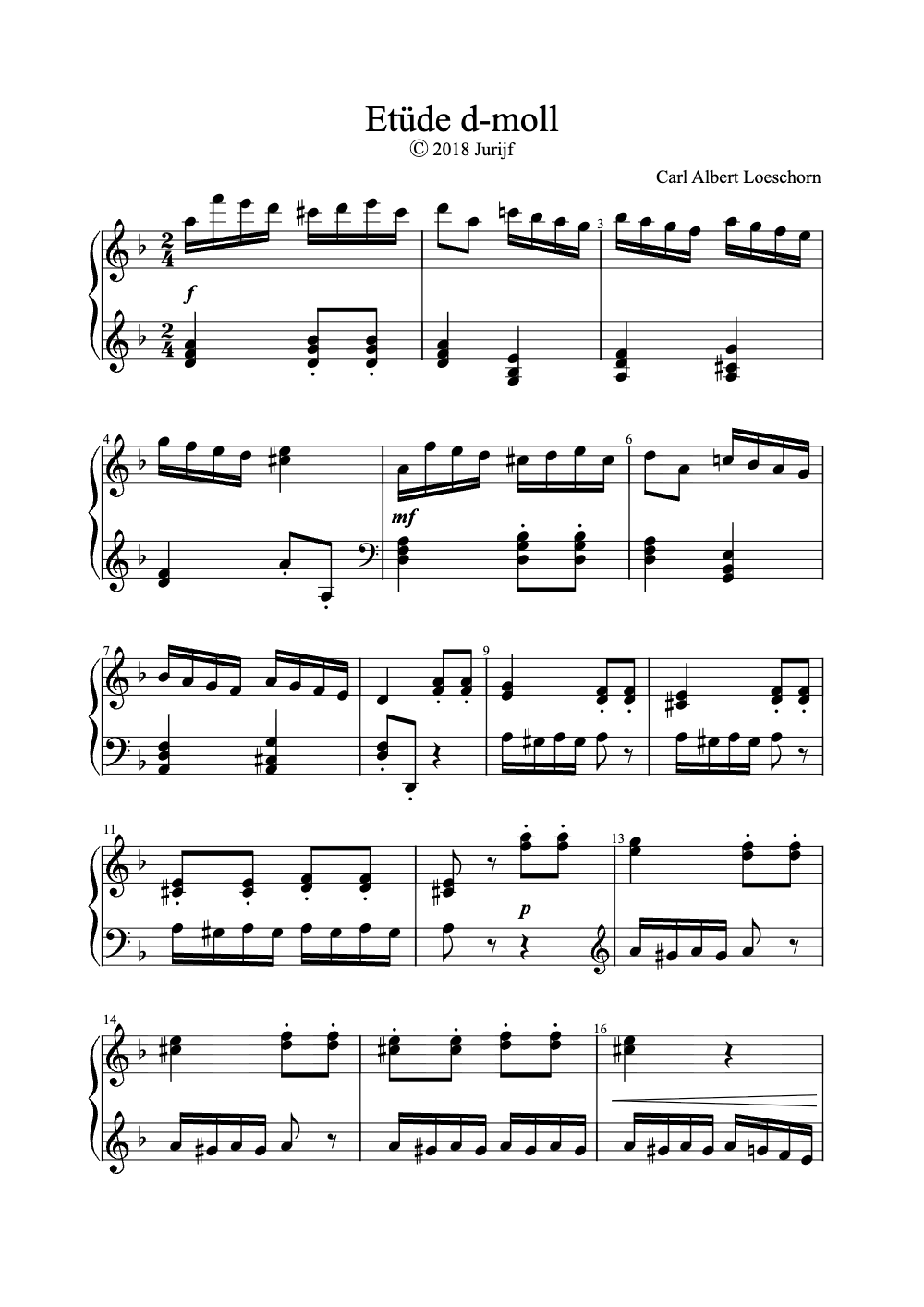 Sheet music preview for Etude in D Minor
