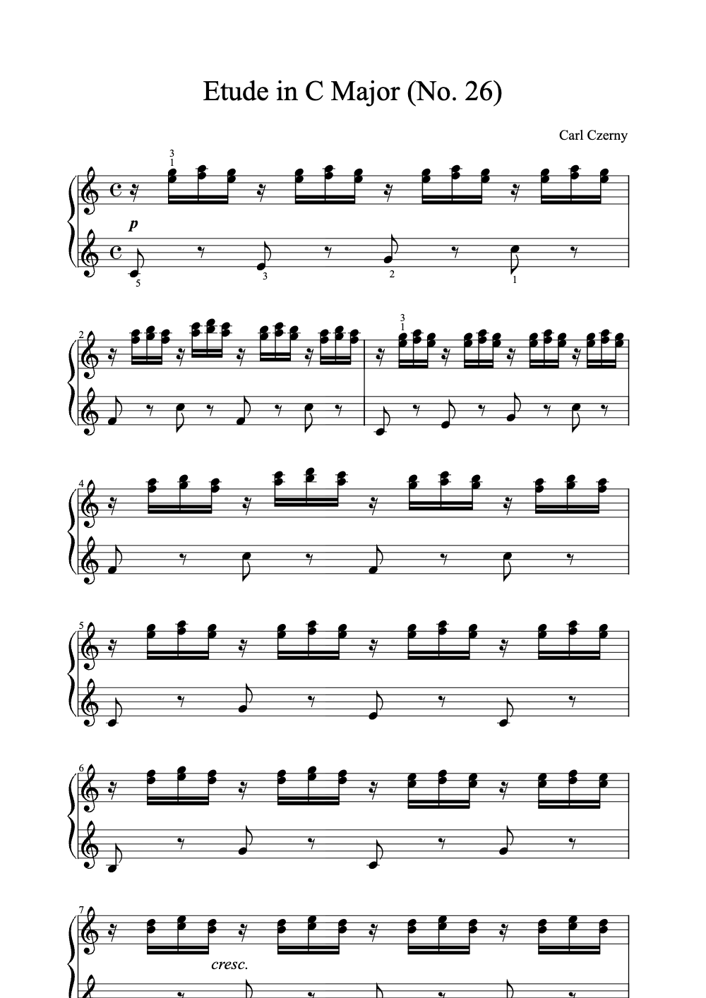 Sheet music preview for Etude in C Major (No. 26)