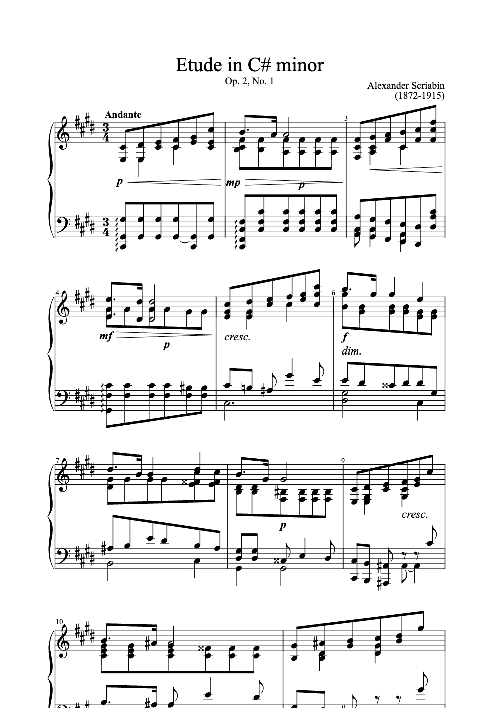 Sheet music preview for Étude in C♯ Minor
