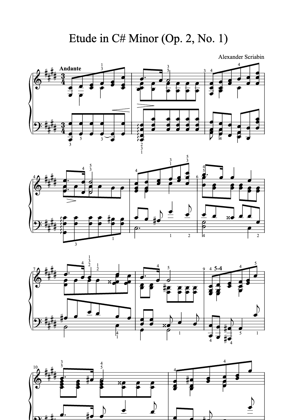 Sheet music preview for Étude in C♯ Minor (Op. 2, No. 1)