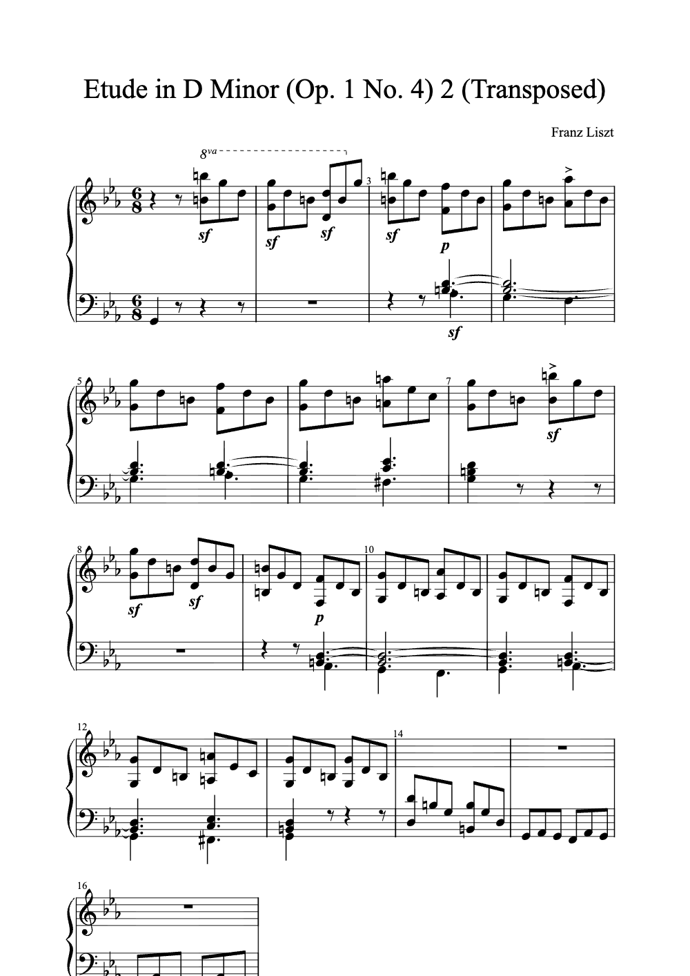 Sheet music preview for Étude in D Minor (Op. 1 No. 4)