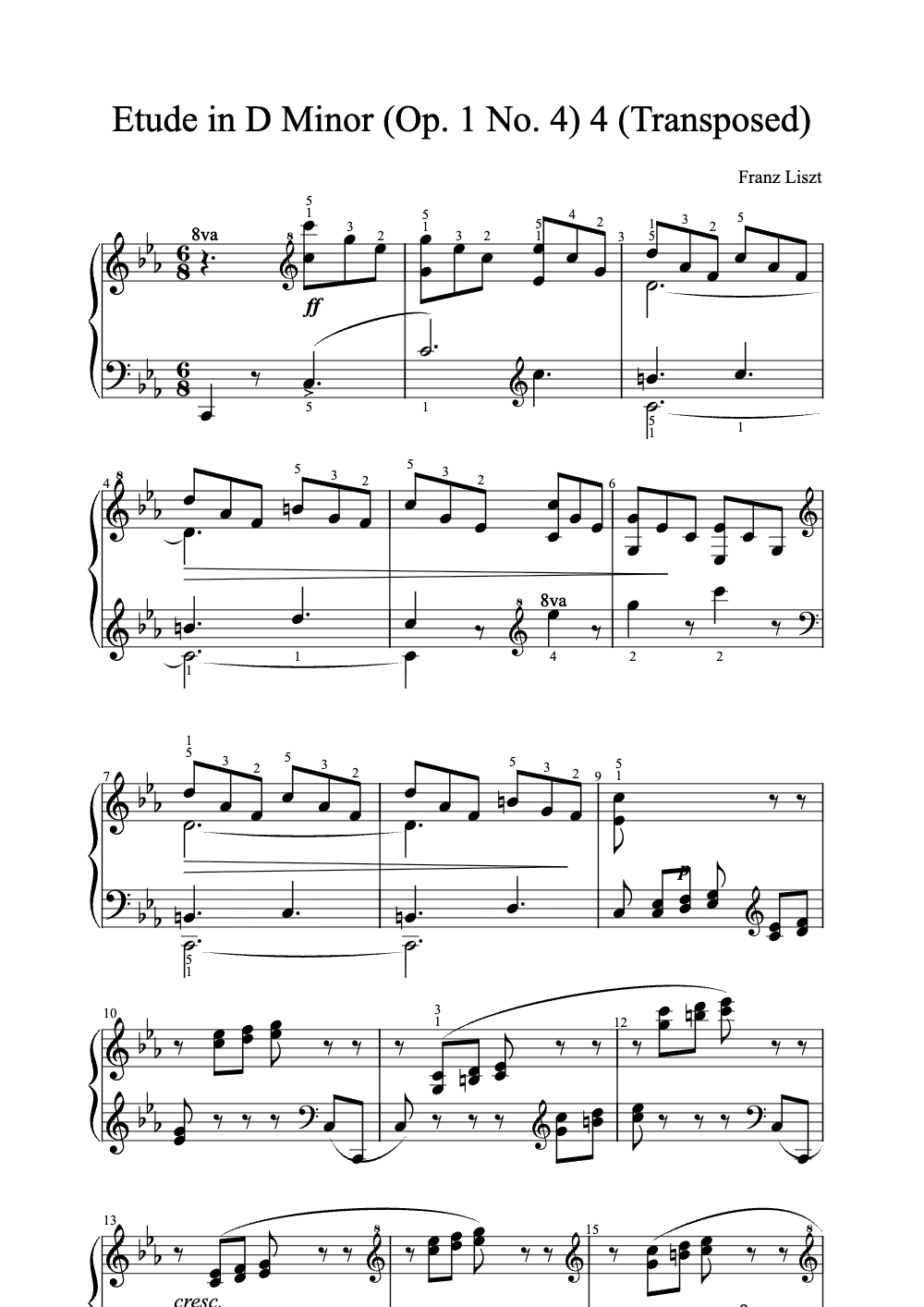 Sheet music preview for Étude in D Minor (Op. 1 No. 4)