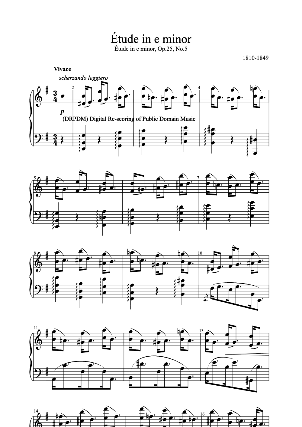 Sheet music preview for Étude in E Minor