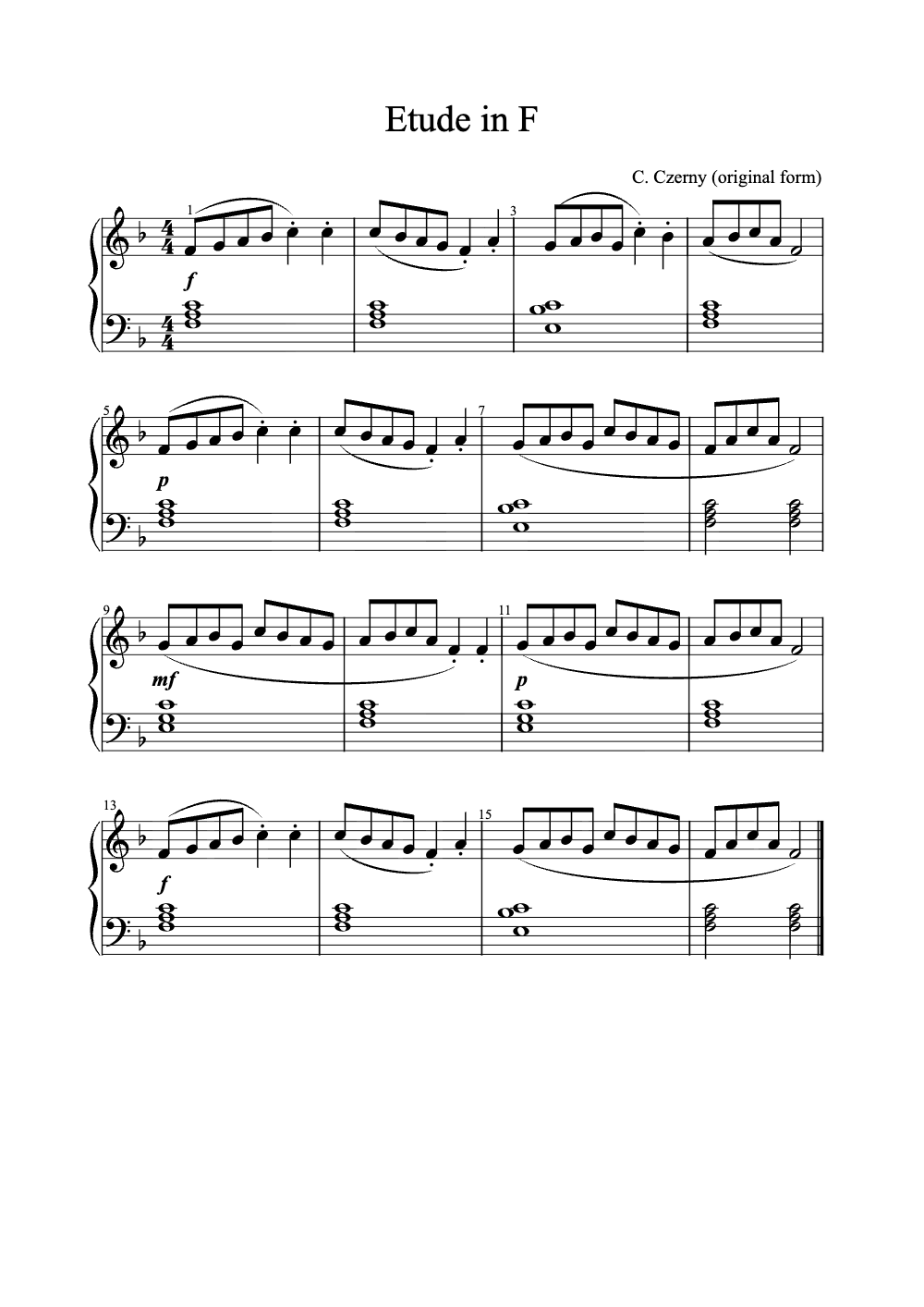 Sheet music preview for Étude in F