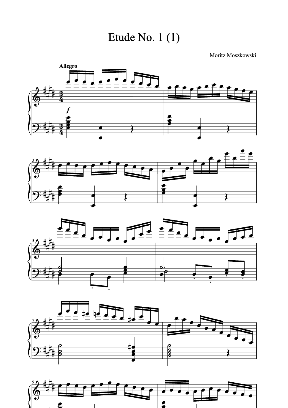 Sheet music preview for Étude No. 1